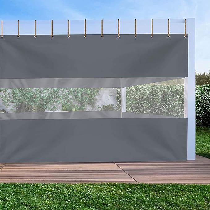 Covers & all Outdoor Clear Panel Curtain, 12 oz Vinyl Outdor Curtains for Patio, Waterproof & Weather Resistant Tarp with Brass Grommets for Pergola, Porch, Gazebos, Balcony (9' H x 15' W, Gray)