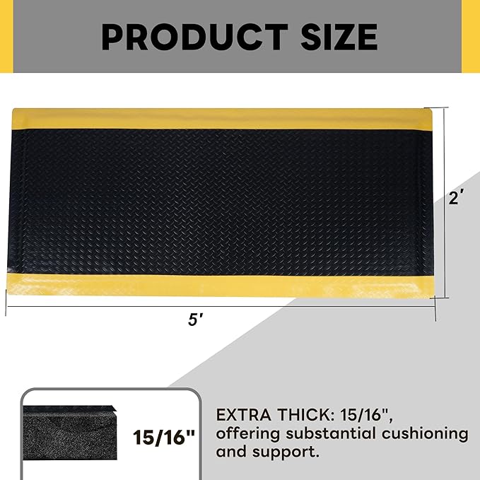 Nisorpa Anti Fatigue Mats Industrial 2' x 5' Ergonomic Standing Mat 15/16" Extra Thick Kitchen Mats for Standing Heavy Duty Commercial Diamond Plate - Safety Support for Leg & Back Pain