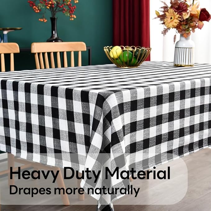 Gingham Tablecloth Rectangle Table Cloth Heavy Duty Cotton Checkered Table Cover for Spring Picnic Kitchen Dining(C-Black, 52x98 inch)