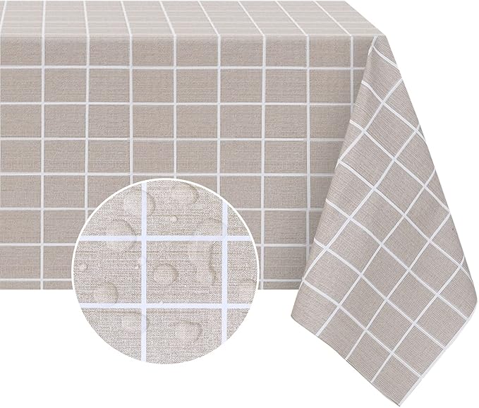 Romanstile Square Vinyl Tablecloth, 100% Waterproof Oil-Proof Checkered Plastic Table Cloth, Heavy Duty Wipeable Table Covers for Dining, Camping, Picnic, Outdoor - 54 x 54 Inch, Sand