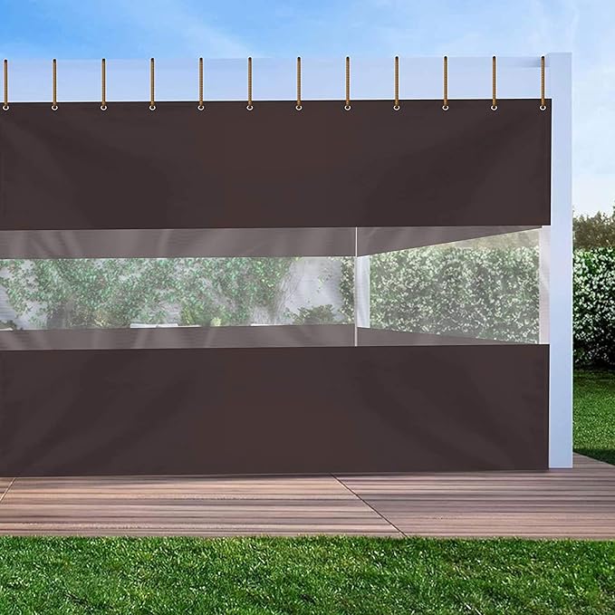 Covers & all Outdoor Clear Panel Curtain, 12 oz Vinyl Outdor Curtains for Patio, Waterproof & Weather Resistant Tarp with Brass Grommets for Pergola, Porch, Gazebos, Balcony (12'H x 10'W feet, Coffee)
