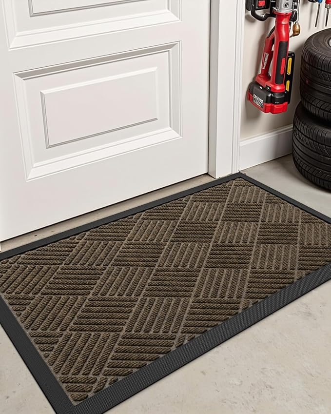 DEXI Front Door Mat Outside Entrance, 2x4 ft Rubber Entry Doormat Heavy Duty, Welcome Mats Non Slip for Inside House Floor Entryway Back Doors Exterior Patio, Diamond Brown