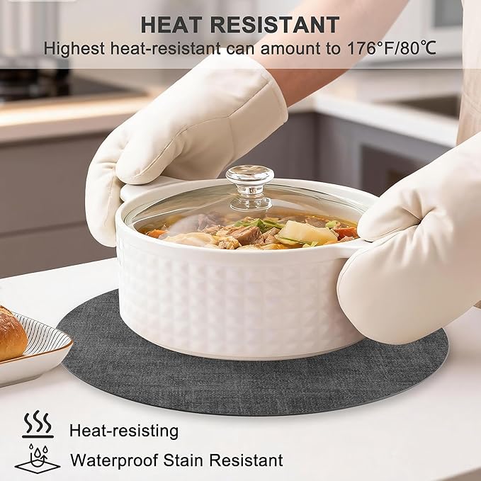Round Faux Leather Placemats and Coasters, Set of 8, Reversible Heat Resistant Non-Slip Table Mats, Waterproof Wipeable Place Mats for Dining Table, Washable for Indoor & Outdoor (8, Dark Grey)