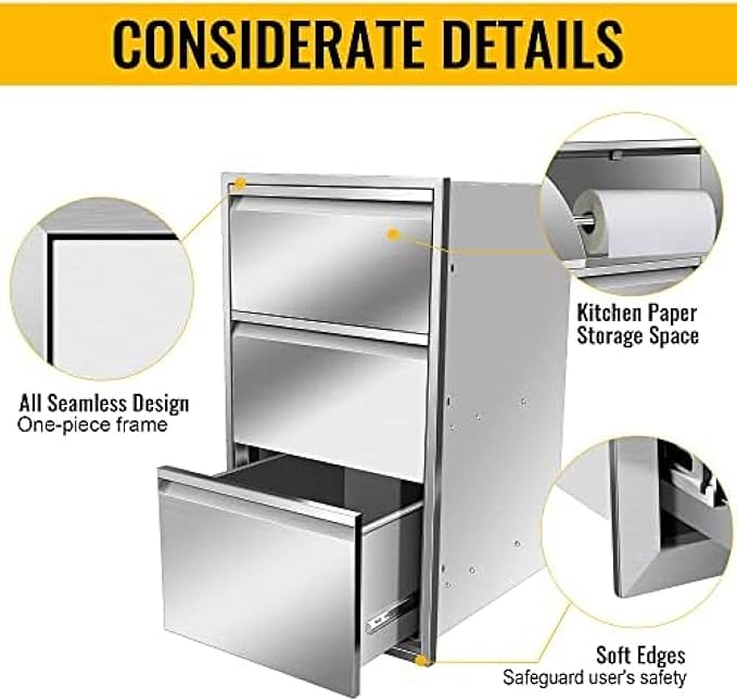 Flush Mount Stainless Steel Double Drawers with Recessed Handles for Outdoor Kitchens Or BBQ Island,-17W X 30H X 21D Inch
