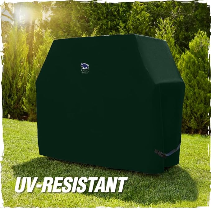 RUGGED RHINO 60 Inch Heavy Duty Grill Cover for Outdoor Grills, All Season Three Layer Waterproof UV Resistant Windproof Gas BBQ Covers, Compatible for Weber Char-Broil Pit Boss Traeger and More Green
