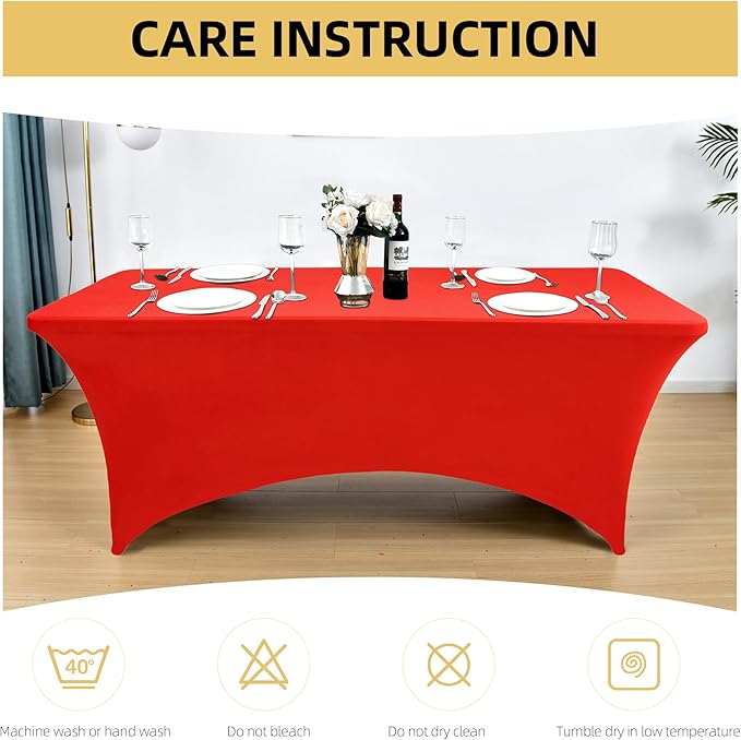 10-Pack 6ft Red Spandex Table Covers for Rectangle Standard Folding Tables - Wrinkle Resistant Stretch Tablecloths - Ultimate Fitted Table Protector for Parties, Banquet, Wedding