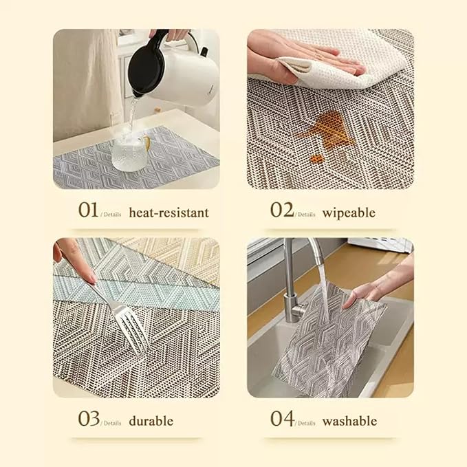 Druable Placemats Set of 8, Plastic Heat-Resistant Non-Slip Vinyl Place Mats Washable Easy to Clean 18"x12" Placemats for Indoor Outdoor Table Decor (Blue)