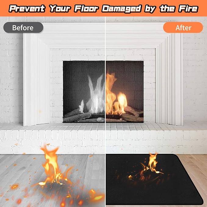 Hearth Rugs Fireproof, Fireplace Rug, Fireplace Mat, Fireplace Rugs Fire Resistant, 54" x30”, Heated Floor Mat for Outdoor BBQ Grills, Fire Pits, Smokers, Woodstoves