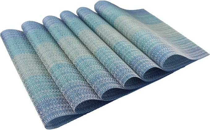 Vinyl Placemats,Washable Table Mats Easy to Clean Woven Placemats for Dining Table Set of 4(Blue)
