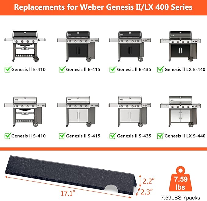 QuliMetal 66033 Flavorizer Bars for Weber GS4 Genesis 2 E-410/E-415/E-435, Grill Parts for Weber Genesis II LX E-440 Series Gas Grills, Upgraded 17" Porcelain Steel Grill Parts for Weber 66033 66796