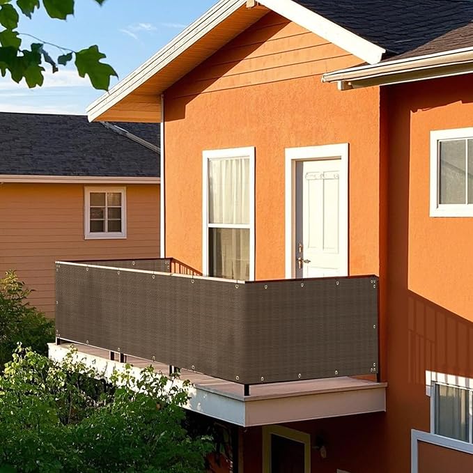 2.5' x 91' Balcony Privacy Screen Fence Cover with Zip Ties Grommets for Apartment Patio Porch Deck Backyard Outdoor (Brown)