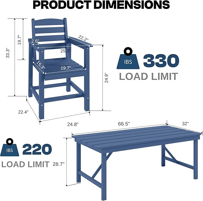 7 Piece Patio Dining Set with 11ft Patio Umbrella (Apple Green), 7 Navy Outdoor HDPE Dining Set with 6 Chairs + 1 Large Table, for Market, Pool, Garden, Backyard, Deck