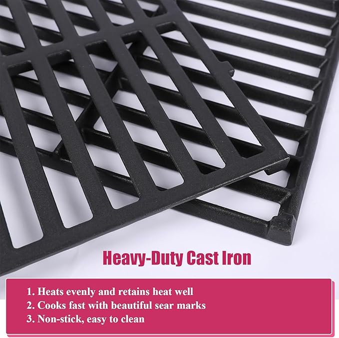 17.5 inch Grill Grate Replacement Parts 7638 for Weber Spirit I II E310 320 330, S310 320 330, Spirit 700, Cast Iron Grill Grates 7639, 7525, 7526, 7527 for Weber Spirit 300, 2 Pieces