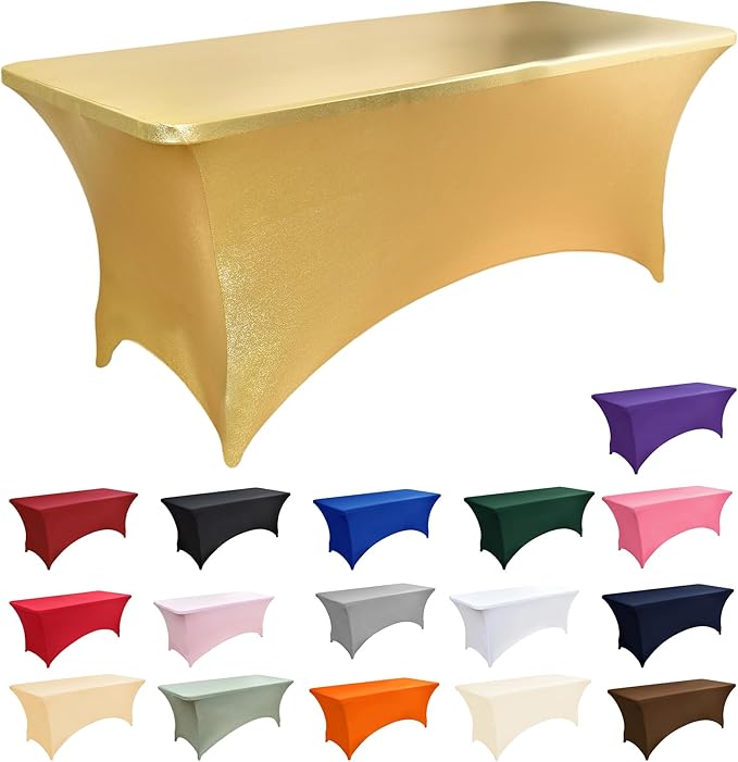 10-Pack 6ft Spandex Table Covers for Rectangle Standard Folding Tables - Wrinkle Resistant Stretch Tablecloths - Ultimate Fitted Table Protector for Parties, Banquet, Wedding
