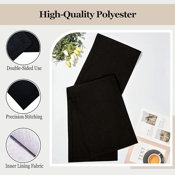 Mebakuk Linen Farmhouse Table Runner Large Burlap Style Soft and Waterproof Decorative Fabric Runner for Outdoor Wedding and Dinner (14 x 120 Inch, Black)