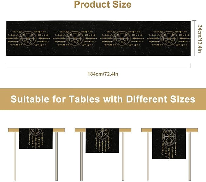 Viking Table Runner, Nordic Symbol Mysterious Aesthetic Table Runner for Kitchen Daily Dining Home Outdoor 13x60in