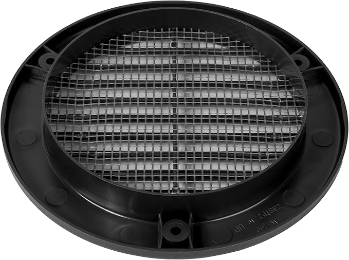 Repa Market 4 Inch (Opening) Black Round Air Vent Cover - Pack of 5 Plastic Fresh Air Intake Vent - Grill Cover with Nylon Mesh Screen - Wall or Ceiling HVAC Return Air Register - Modern Soffit Vents