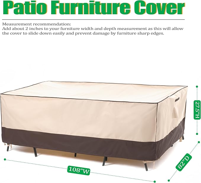 F&J Outdoors Patio Furniture Covers, Waterproof Anti-UV for Table and Chairs Set, 108"Wx82"Dx27.5"H