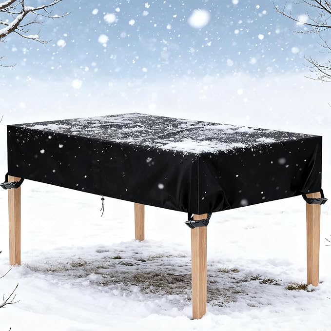 Outdoor Table Cover 75"L x 40"W x 6"H, 420D Waterproof Outdoor Cover for Patio Furniture Dinning Table Picnic Coffee Tables Chairs and Sofas, Black