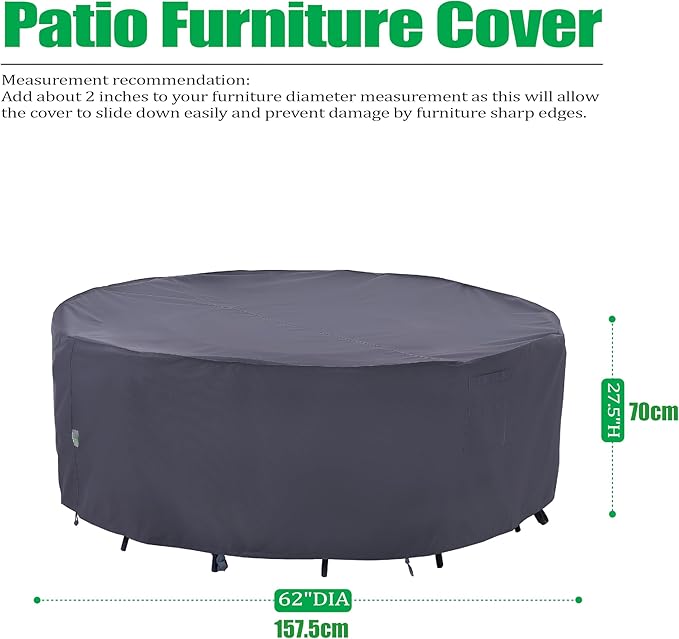 F&J Outdoors Outdoor Patio Furniture Covers, Waterproof UV Resistant Anti-Fading Cover for Small Round Table Chairs Set, Grey, 62 inch Diameter