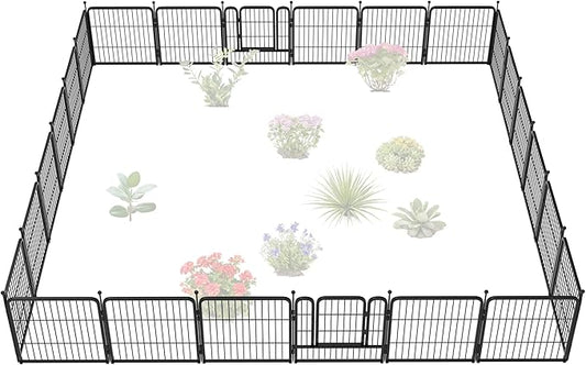FXW Garden Fence Outdoor for The Yard – 24in(H) x 45.6ft(L) Heavy Duty Metal Animal Barrier for Dog and Rabbit, Decorative Dog Fence, 24 Panels, Black