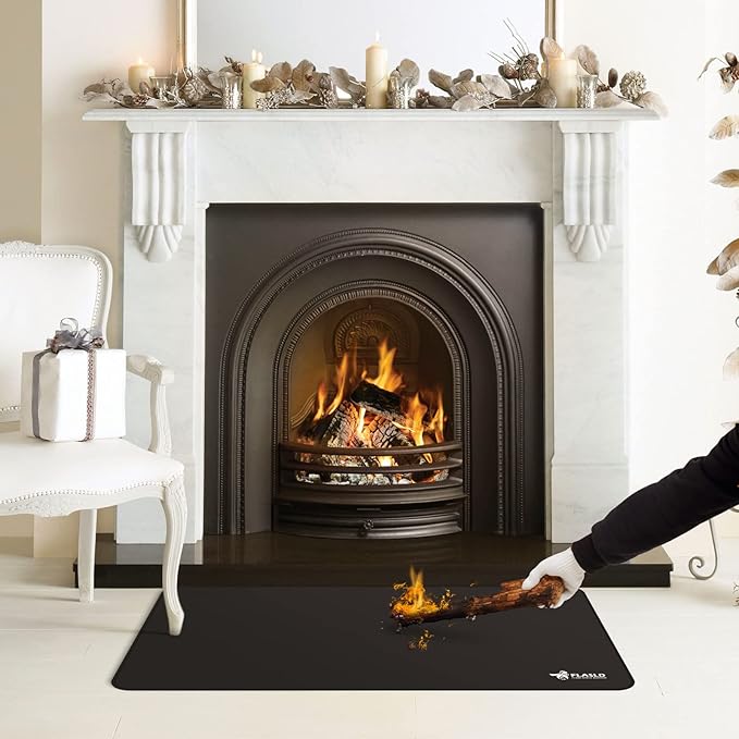 FLASLD Hearth Rugs for Fireplaces Fire Resistant, 24 X 42 inches Gas Grill Splatter Mat, Fireproof Heat Resistant Non Stick BBQ Patio Protector, Under Grill Mat for Outdoor Grill