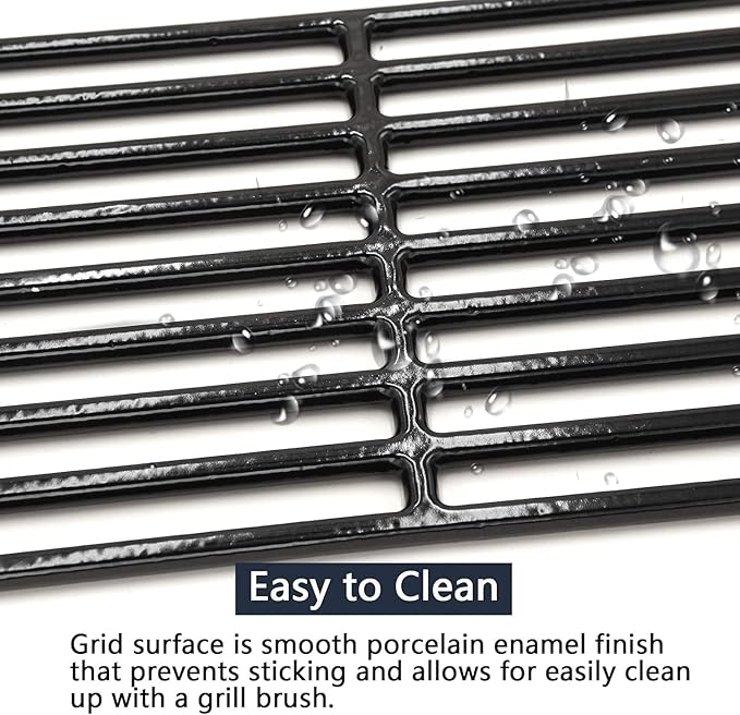 Hongso Grill Parts for Chargriller 5050, 5650, 3001, 3008, 3030, 4000, 5072, 5252, King Griller 3008, 5252, Cast Iron Grill Grates Heat Plates Burners and Hanger Brackets Included
