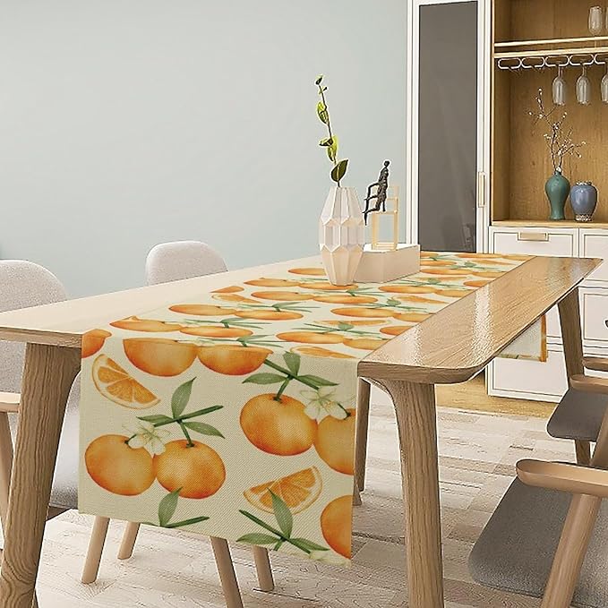 Orange Citrus Table Runner, Cute Spring Summer Fruit Themed Table Runner for Outdoor Birthday Party Kitchen Dining Home 13x70in