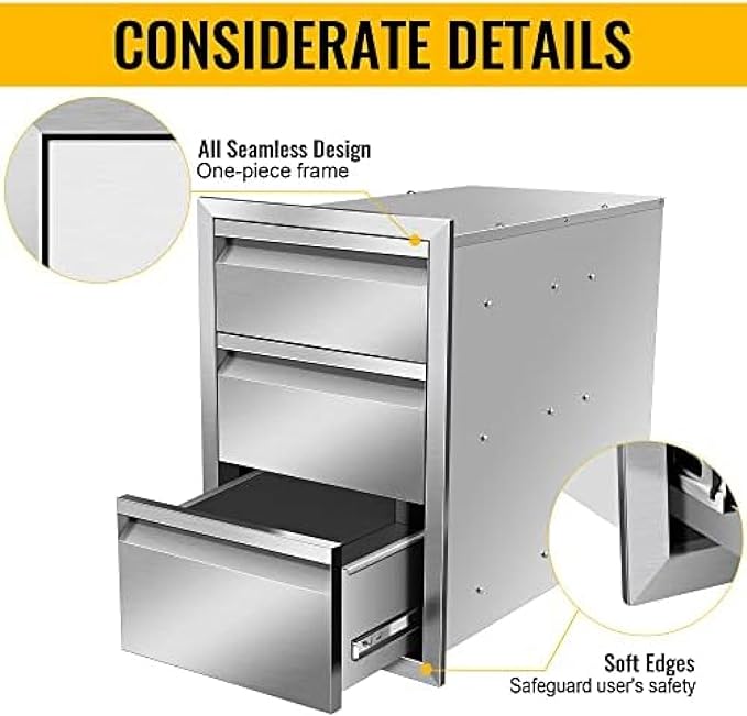 Flush Mount Stainless Steel Double Drawers with Recessed Handles for Outdoor Kitchens Or BBQ Island,-14W X 21H X 23D Inch