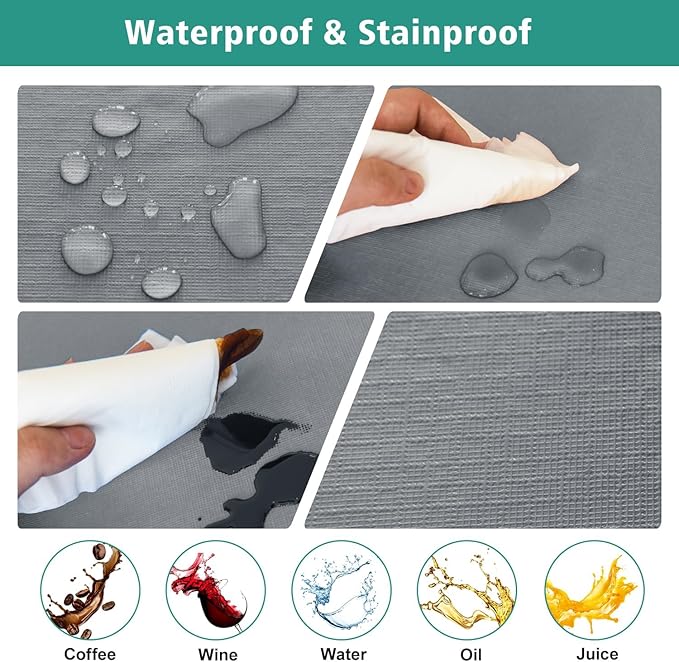 LUSHVIDA 2 Packs Vinyl Card Tablecloth with Flannel Backing 34x34 inch - Waterproof Plastic Picnic Table Cover for Square Folding Table Cloth with Elastic Corners, Light Gray