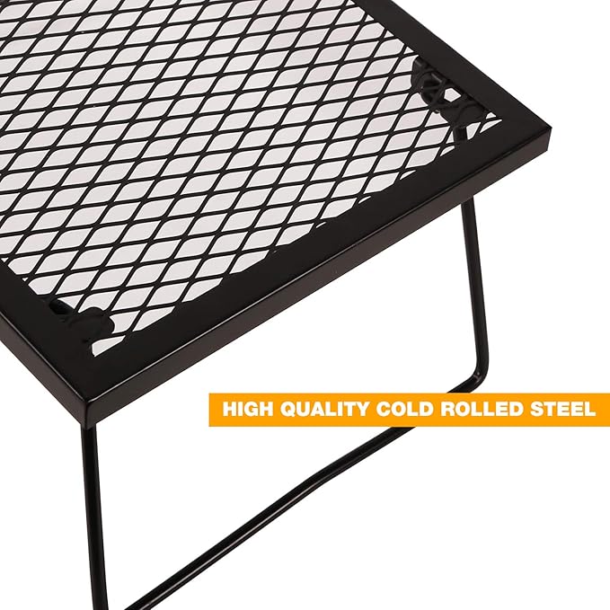 17" Folding Campfire Grill Grate, Portable Heavy Duty Steel Over Fire Camp Grill for Outdoor Camping Cooking Fire Pit, Black