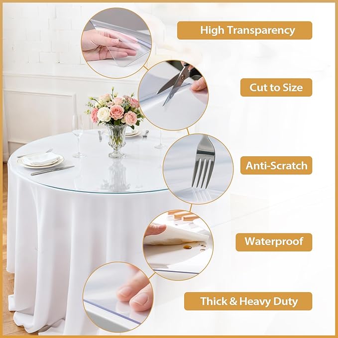 Round Clear Table Cover Protector 28 Inch - 2mm Thick Waterproof PVC Furniture Protective Pad for Dining Room Tabletop