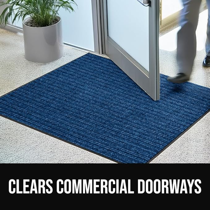 GORILLA GRIP Waterproof Traffic Guard Door Mat, 35x23, Heavy Duty Entryway Mats, Strong Rubber Back Commercial Utility Rugs for Office Hallway, Garage Floor and Home, Low Profile Carpet Runner, Blue