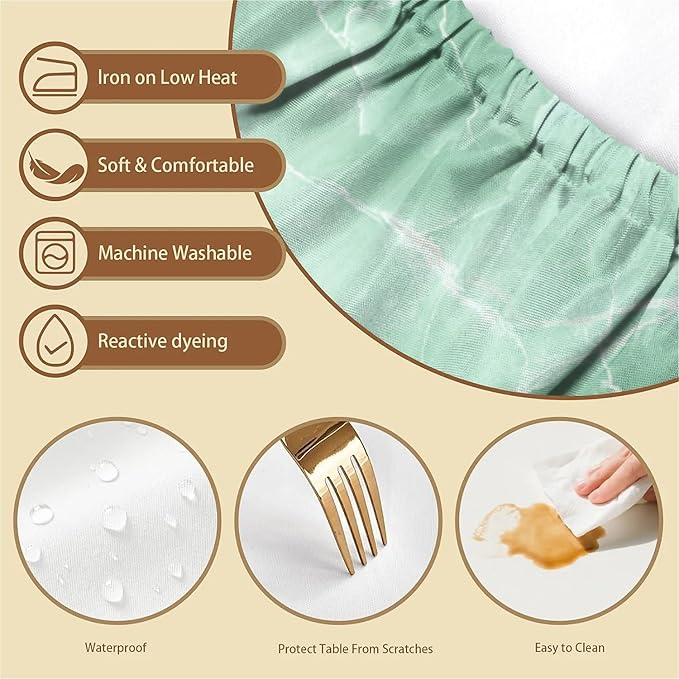 Rectangle Table Cloth Cover Waterproof Elastic Fitted Polyester Fitted Tablecloths for 4 Foot Tables for Indoor,Picnic, Camping, Outdoor （48" x 30"，Green Marble）