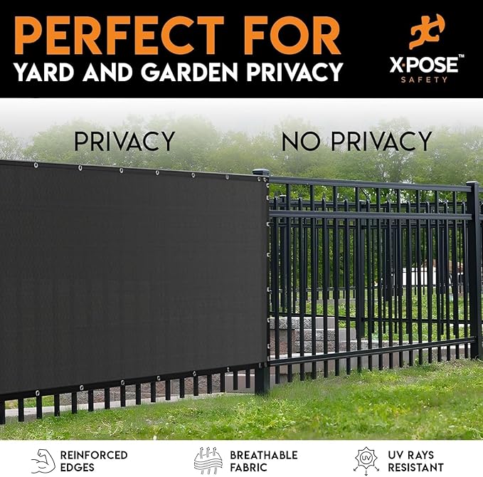 Xpose Safety Privacy Fence Screen 8’ x 50’ (12 Pack) – Heavy Duty Black Mesh with 90% Visibility Block, UV Protection – Includes Cable Ties – for Garden, Yard, Nursery, Kennel, Dog Run, Greenhouse