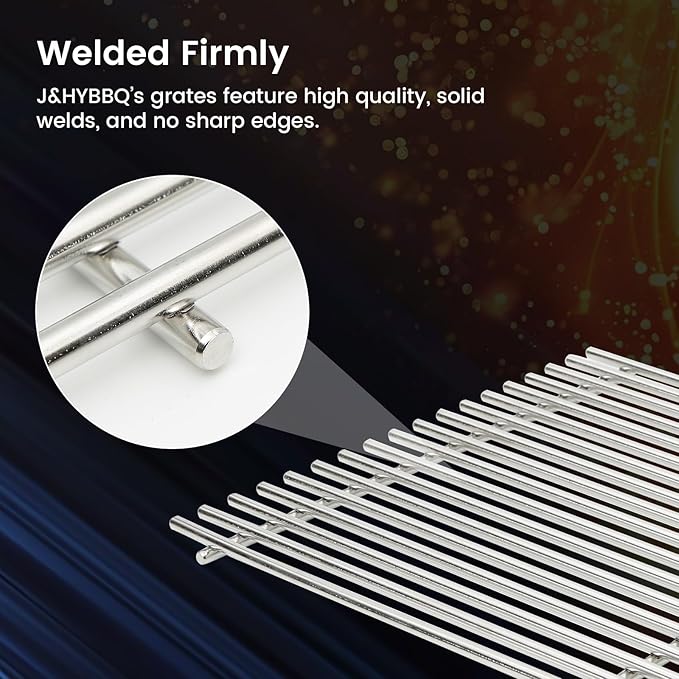 J&HYBBQ 19.5" Stainless Steel Grill Grates Replacement for Weber Genesis 300 Series Grills (2007-2016) - 18 Solid Rods, 7MM Thick, Non-Stick & Rust-Resistant Cooking Grates