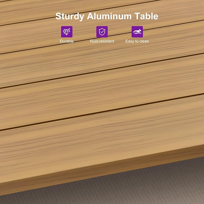 PURPLE LEAF Outdoor Dining Set All-Weather PE Rattan Outdoor Patio Furniture Set with All Aluminum Frame Square Table and Chairs 14 Pieces Set for Lawn Garden Backyard Deck, Teak