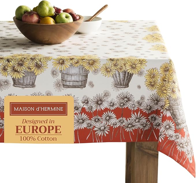 Maison d' Hermine Table Cloth Rectangle Table 100% Cotton 60 x 120 Inches Fall Tablecloth Reusable Everyday Use for Thanksgiving Christmas Decorations Dining Farmhouse Party (Bagatelle)