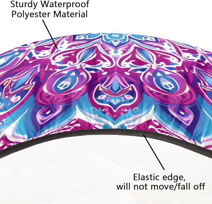 Mandala Vintage Flowers Round Table Cloth Cover, Elastic Edge Waterproof Wipeable Tablecloths 36"-42" Polyester Tablecloth for Party Restaurant Banquet Holiday Camping Outdoor Picnic