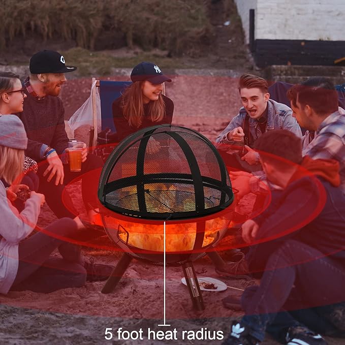 Ikuby Ball of Fire Pit fire Ball with BBQ Grill fire Globe Pit Large Round fire Pit,Patio Fire Pit Fireplace for Camping, Heating, Bonfire and Picnic, Black, 33.85*32.67*35in, (BLKFP-001)