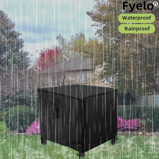 28 Inch Gas Fire Pit Cover, Heavy Duty 600D Waterproof & Windproof 28 x 28 x 25 Inch Square Cover Fit for Outdoor Fireplace & Propane Fire pit Tables, Black