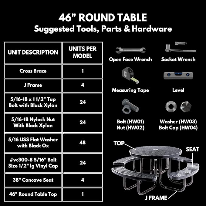 Coated Outdoor Furniture Heavy-Duty Portable Outdoor Picnic Table with Umbrella Hole, Expanded Metal Commercial-Grade Patio Dining Furniture Made in America (46" Round Top, Yellow)