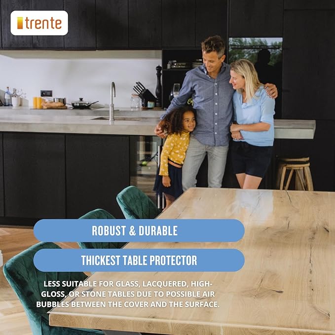Clear Table Cover Protector, 36x70 inch, German Quality with 3 Mm Thickness, Stain Resistant Dining Pad with Beveled Edges, Washable Tablecloth, Fitted Clear Desk Cover for Indoor & Outdoor Use
