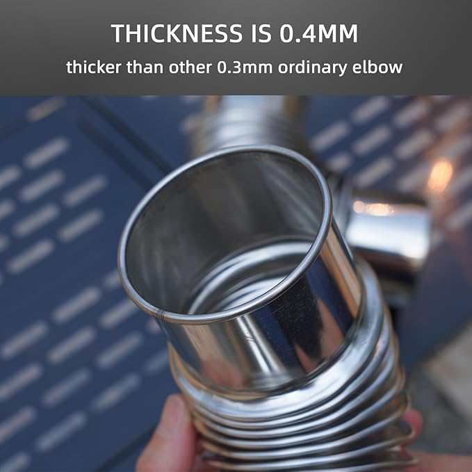 Elbow Pipe 2 PCS 90-Degree Chimney Thickened 304 Stainless Steel Flue (Suitable for CAMPJOURNEY Outdoor Camping Wood Stove) Diameter 2.76 Inches