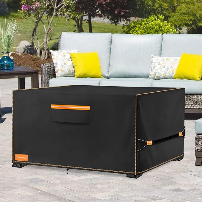 Fire Pit Cover,Outdoor Heavy Duty 600D 100% Waterproof Fire Pit Cover Rectangular,Weatherproof Firepit Covers Rectangle 44" L x 28" W x 24" H,Black