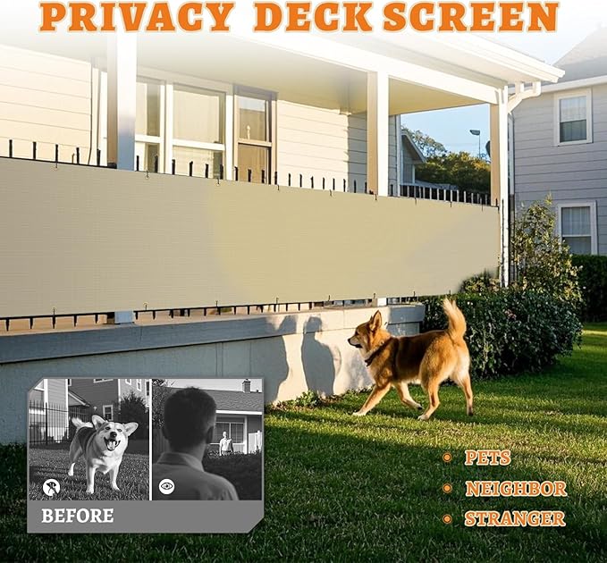 2.5' x 70' Balcony Privacy Screen Fence Cover with Zip Ties Grommets for Apartment Patio Porch Deck Backyard Outdoor (Beige)