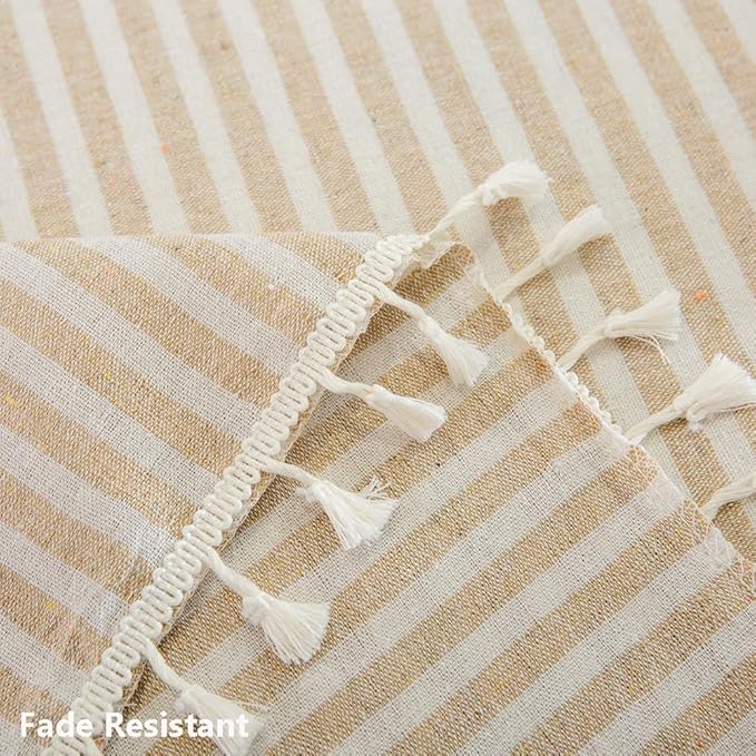 TruDelve 120 Inch Extra Long Tablecloth Beige Striped Tablecloths Washable Cloth Tablecloths for 8 Foot Rectangle Tables (Beige,120"x55",Rectangular)