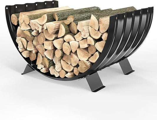24 inch Diameter Semicircle Firewood Rack Storage -0.8MM Thick Galvanized Steel with Wave Pattern & 4 Stable Feet, Black Coated for Indoor/Outdoor Wood Storage (2FT Diameter)