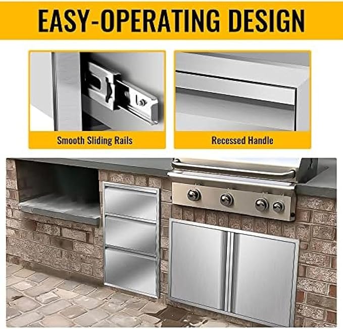 Flush Mount Stainless Steel Double Drawers with Recessed Handles for Outdoor Kitchens Or BBQ Island,-17W X 30H X 21D Inch