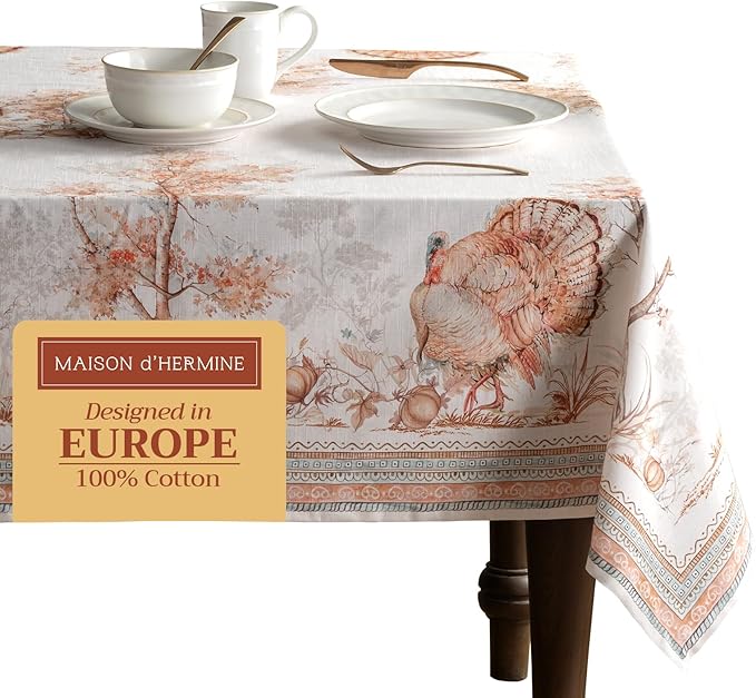 Maison d' Hermine Table Cloth Square Table 100% Cotton 60 x 60 Inches Fall Tablecloth Reusable Everyday Use for Thanksgiving Christmas Decorations Dining Farmhouse Party (Giving Thanks)